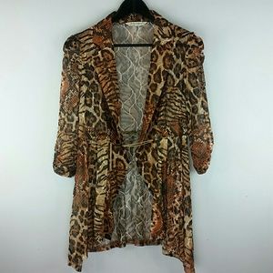 Sheer Jungle Print Cardigan with Skull chain